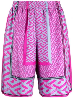 ( Nouvelle Collection ) Versace 5P350 CERISE CORNFLOWER Bermuda à Imprimé La Greca Homme