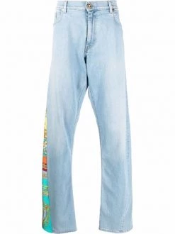 ( Nouvelle Collection ) Versace 2D470 MEDIUM BLUE+MULTICOLOR Jean Droit à Imprimé Royal Rebellion Homme