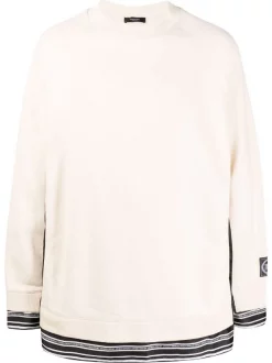 ( Nouvelle Collection ) Versace 1K100 Ecru Sweat à Bords Contrastants Homme