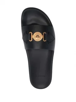 ( Nouvelle Collection ) Versace Claquettes à Logo Medusa KVO41 NERO ORO VERSACE -Pas Cher Versace Boutique 17683006 38674355 600