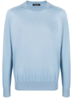 ( Nouvelle Collection ) Versace 1V540 LIGHT BLUE Pull En Maille Fine à Motif Medusa Brodé Homme