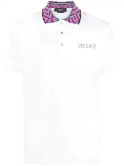 ( Nouvelle Collection ) Versace Polo à Bande Greca 1W000 WHITE