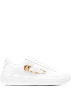 ( Nouvelle Collection ) Versace 1W01V BIANCO ORO VERSACE Baskets Medusa à Détail D'épingle à Nourrice Homme