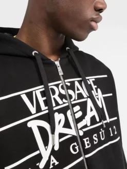 ( Nouvelle Collection ) Versace 1B000 BLACK Hoodie Zippé à Logo Imprimé Homme -Pas Cher Versace Boutique 17683039 635aff37 2cbf 4069 9887 686086a3b68a 600