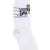 ( Nouvelle Collection ) Versace 2W020 WHITE BLACK Chaussettes Dream à Logo Imprimé Femme