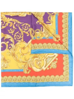 ( Nouvelle Collection ) Versace écharpe En Soie à Imprimé Baroque 5L290 DARK ORCHID+SUN