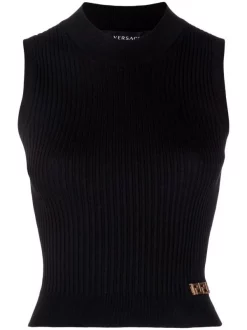 ( Nouvelle Collection ) Versace 1B000 BLACK Haut Sans Manches En Maille Femme