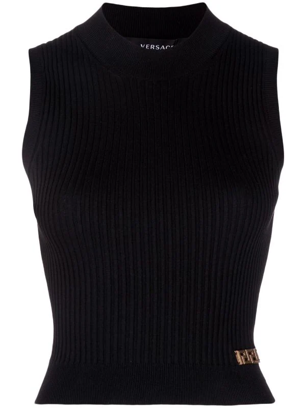 ( Nouvelle Collection ) Versace 1B000 BLACK Haut Sans Manches En Maille Femme 1 ( Nouvelle Collection ) Versace 1B000 BLACK Haut Sans Manches En Maille Femme