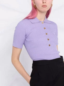 ( Nouvelle Collection ) Versace 1L720 LILAC Polo En Maille Nervurée Femme -Pas Cher Versace Boutique 17693179 37100991 600