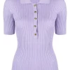 ( Nouvelle Collection ) Versace 1L720 LILAC Polo En Maille Nervurée Femme