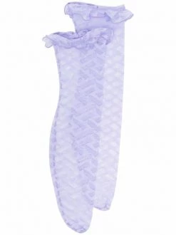 ( Nouvelle Collection ) Versace 1L720 LILLAC Chaussettes La Greca à Effet De Transparence Femme