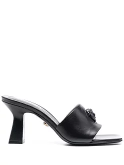 ( Nouvelle Collection ) Versace 1B090 BLACK Mules Medusa Head En Cuir Femme