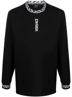 ( Nouvelle Collection ) Versace T-shirt La Greca à Manches Longues 1B000 BLACK