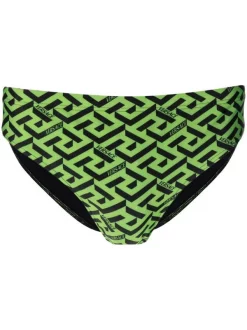 ( Nouvelle Collection ) Versace 5G110 NEONGREEN + BLACK Slip De Bain à Bande Greca Homme