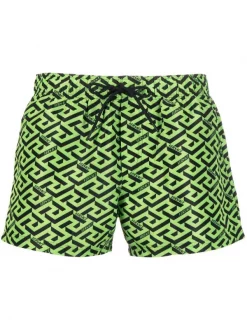 ( Nouvelle Collection ) Versace 5G110 NEON GREEN+ BLACK Short De Bain à Imprimé Greca Homme