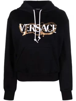 ( Nouvelle Collection ) Versace Hoodie à Logo Imprimé 1B000 BLACK