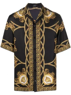 ( Nouvelle Collection ) Versace 5B090 BLACK GOLD Chemise En Soie à Imprimé La Coupe Des Dieux Homme