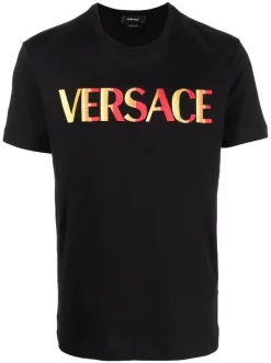 ( Nouvelle Collection ) Versace 1B000 NERO T-shirt à Logo Brodé Homme