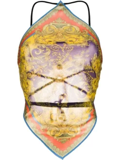 ( Nouvelle Collection ) Versace 5L290 Robe De Plage à Imprimé Barocco Femme