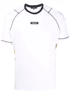 ( Nouvelle Collection ) Versace T-shirt à Empiècements Contrastants 5W030 WHITE PRINT