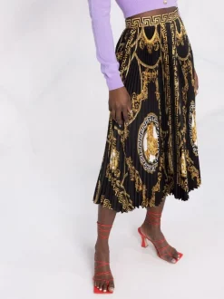 ( Nouvelle Collection ) Versace 5B090 BLACK GOLD Jupe En Soie à Imprimé Baroque Femme -Pas Cher Versace Boutique 17774092 37416272 600