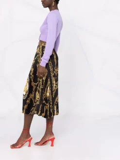 ( Nouvelle Collection ) Versace 5B090 BLACK GOLD Jupe En Soie à Imprimé Baroque Femme -Pas Cher Versace Boutique 17774092 37416279 600