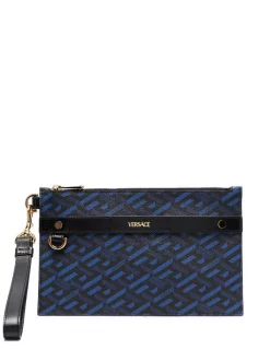 Versace 5U18V Blu Navy+Black-Versace Gold Pochette à Imprimé Greca Homme
