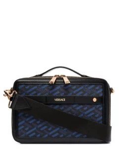 Versace 5U18V Blu Navy+Black-Versace Gold Sac Porté épaule à Imprimé Greca Homme