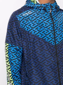 ( Nouvelle Collection ) Versace 6U690 BLUNAVY+SAPPHIRE+NEONGREEN Veste De Sport La Greca à Design Colour Block Homme -Pas Cher Versace Boutique 17800483 37525391 600
