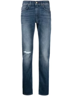 ( Nouvelle Collection ) Versace 1D240 FADED BLUE Jean Slim à Plaque Medusa Homme