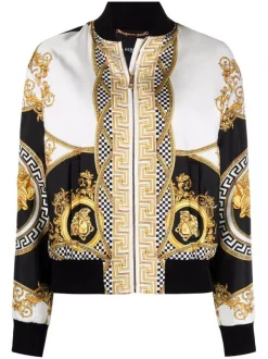 ( Nouvelle Collection ) Versace Veste Bomber à Imprimé Baroque 5W170 WHITE + GOLD + BLACK