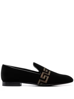 Versace Mocassins à Motif Greca Brodé D4191 NERO+ORO