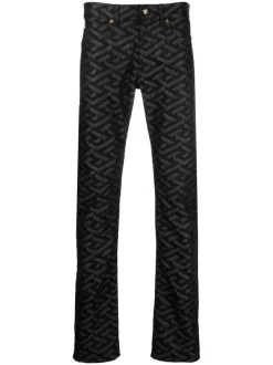 ( Nouvelle Collection ) Versace Jean Slim à Imprimé La Greca 1D040 BLACK