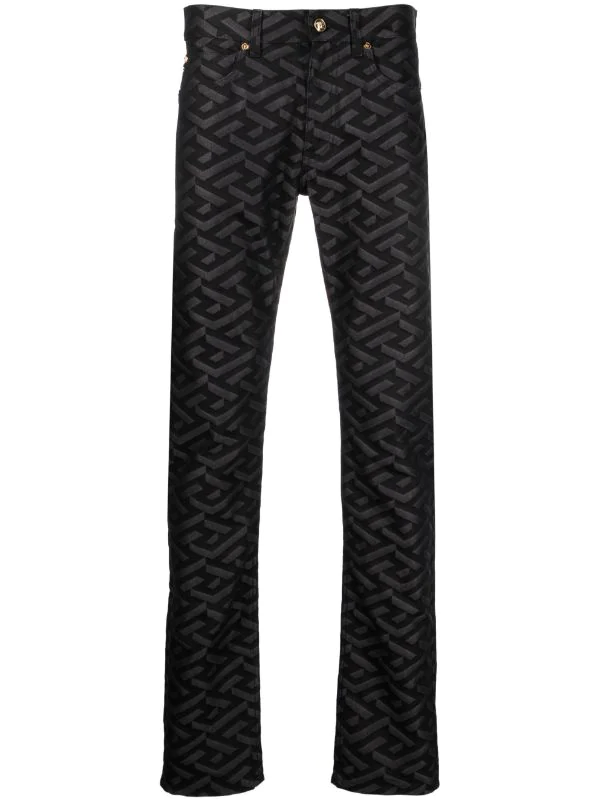 ( Nouvelle Collection ) Versace Jean Slim à Imprimé La Greca 1D040 BLACK 1 ( Nouvelle Collection ) Versace Jean Slim à Imprimé La Greca 1D040 BLACK