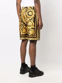 ( Nouvelle Collection ) Versace 5B000 BLACK + GOLD Bermuda En Soie à Imprimé Baroque Homme -Pas Cher Versace Boutique 17858993 37594172 600