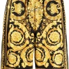 ( Nouvelle Collection ) Versace 5B000 BLACK + GOLD Bermuda En Soie à Imprimé Baroque Homme