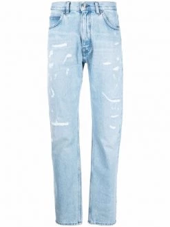 Versace Jean Droit à Effet Usé 1D360 FADED LIGHT BLUE
