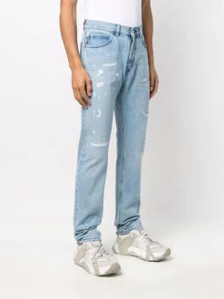 Versace Jean Droit à Effet Usé 1D360 FADED LIGHT BLUE -Pas Cher Versace Boutique 17861741 37615981 600