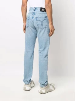 Versace Jean Droit à Effet Usé 1D360 FADED LIGHT BLUE -Pas Cher Versace Boutique 17861741 37617920 600
