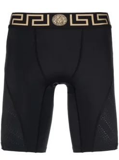 ( Nouvelle Collection ) Versace Short De Cyclisme à Bande Greca 1B000 BLACK