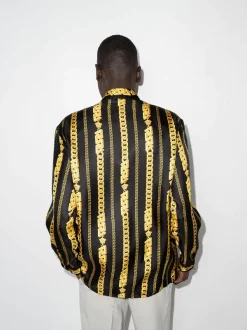 ( Nouvelle Collection ) Versace 5B000 BLACK GOLD Chemise En Soie à Imprimé Greca Homme -Pas Cher Versace Boutique 17877905 38647484 600