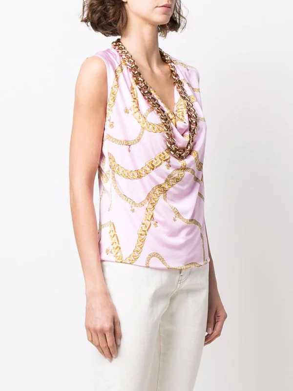 ( Nouvelle Collection ) Versace 5P220 CANDY + GOLD Blouse à Détail De Chaîne Femme 3 ( Nouvelle Collection ) Versace 5P220 CANDY + GOLD Blouse à Détail De Chaîne Femme – Image 3