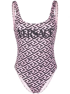 ( Nouvelle Collection ) Versace Maillot De Bain à Logo Imprimé 5P120 CANDY + BLACK