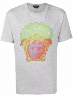 Versace 1E090 LIGHT GREY T-shirt à Imprimé Medusa Music Homme