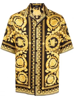 Versace Chemise En Soie à Imprimé Barocco 5B000 NERO + ORO