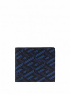Versace 5U180 BLU NAVY+NERO Portefeuille Pliant à Imprimé Greca Homme
