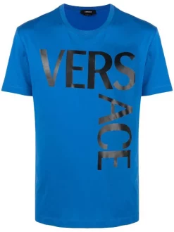 ( Nouvelle Collection ) Versace T-shirt à Logo Imprimé 1U820 SAPPHIRE