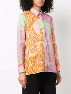 ( Nouvelle Collection ) Versace 5R140 CORAL+ORCHID Chemise Medusa Head à Manches Longues Femme -Pas Cher Versace Boutique 17952678 37890834 600