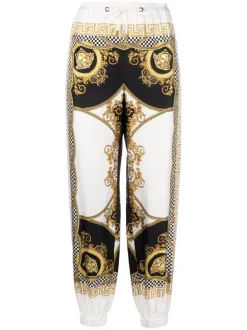 ( Nouvelle Collection ) Versace Pantalon En Soie à Imprimé Coupe Des Dieux 5W170 WHITE + GOLD + BLACK