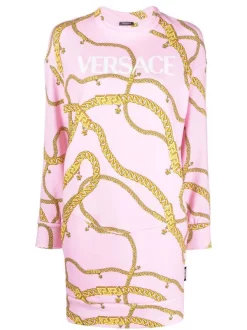( Nouvelle Collection ) Versace 5P220 CANDY + GOLD Robe-pull à Imprimé Chaînes Femme